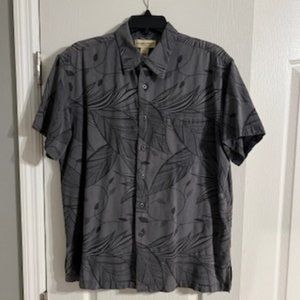Cooke Street Hawaiian Polo Shirt Men's Large Black & Gray Tropical Plants